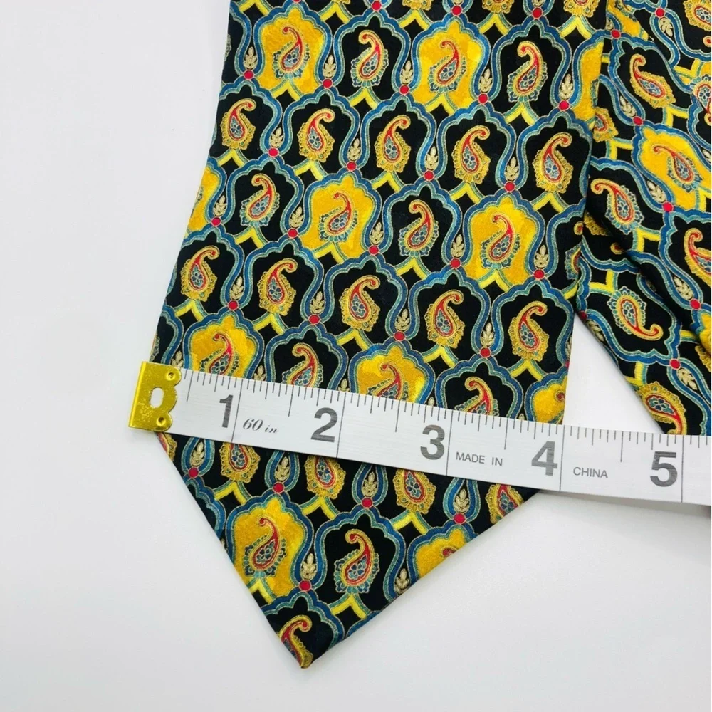 Brioni Roma silk black yellow blue and pink paisley vintage tie.